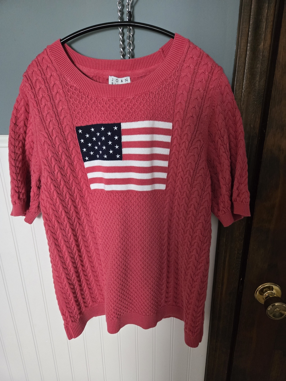 QVC Joan Rivers Nantucket Red Knit Sweater with Flag Medium Never Worn Orig $76